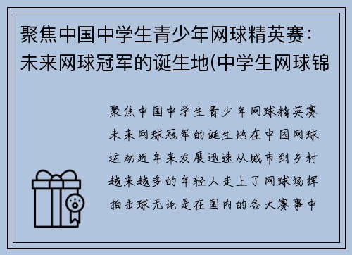 聚焦中国中学生青少年网球精英赛：未来网球冠军的诞生地(中学生网球锦标赛)